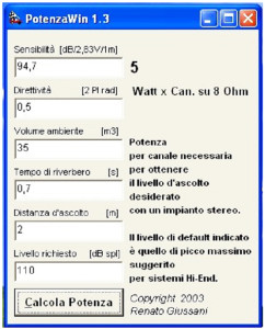 Calcolo potenza amplificatore in ambiente volume 35 metri cubi